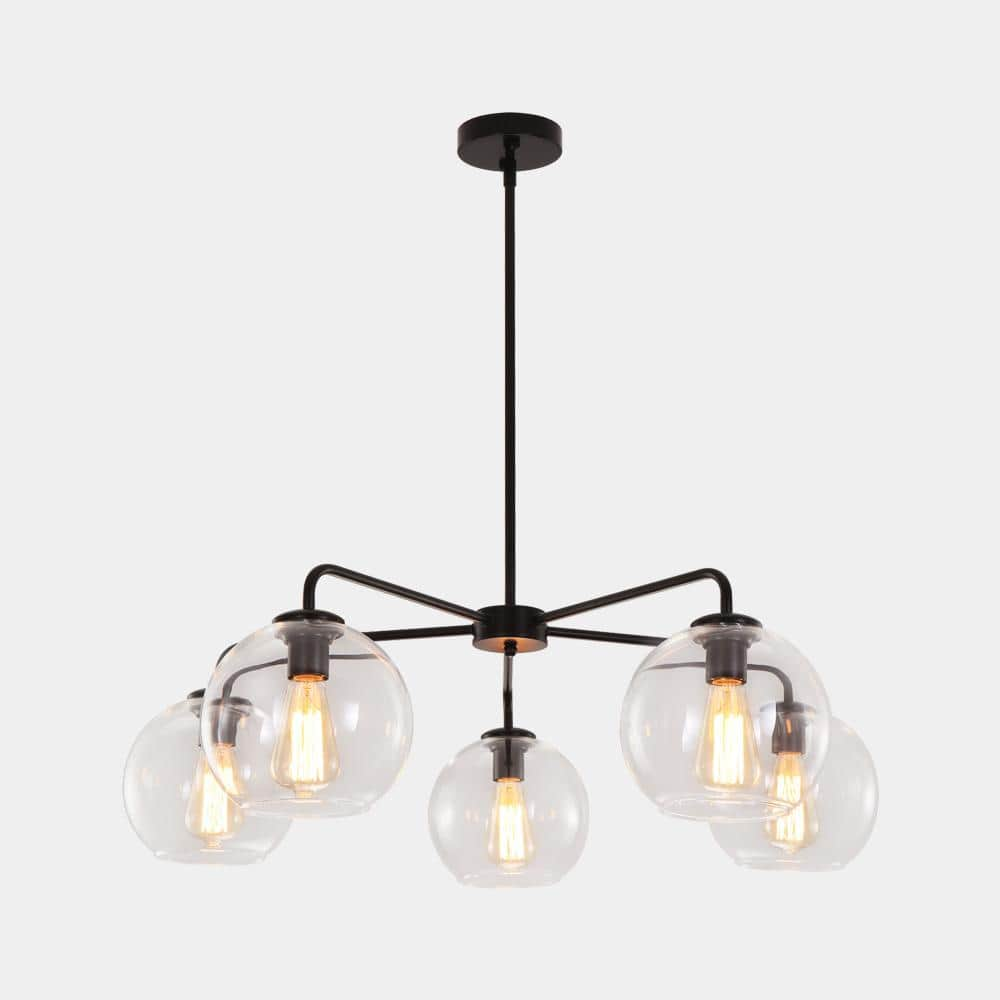 5-Light Black Unique Modern Glass Bubble Chandelier with Clear Glass ...