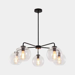 5-Light Black Unique Modern Glass Bubble Chandelier with Clear Glass Globe Shade (No Bulbs Included)