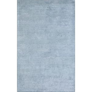 Edgy Blue 9 ft. x 12 ft. Striped Bamboo Silk and Wool Area Rug