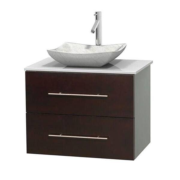 Wyndham Collection Centra 30 in. Vanity in Espresso with Solid-Surface Vanity Top in White and Sink