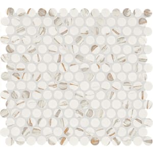 Restore Calacatta 4 in. x 4 in. Glazed Porcelain Penny Round Mosaic Tile Sample