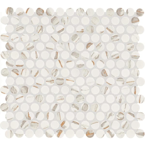 Daltile Restore Calacatta 4 in. x 4 in. Glazed Porcelain Penny Round Mosaic Tile Sample