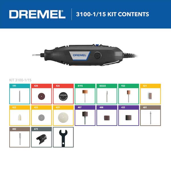 3100 1.2 Amp Variable Speed Rotary Tool Kit with 15 Accessories and 1 Attachment