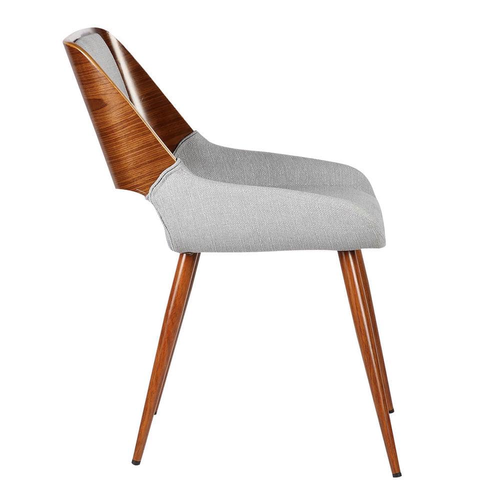 Mid-Century Modern Gray Faux Leather Side Chair with Walnut Accents