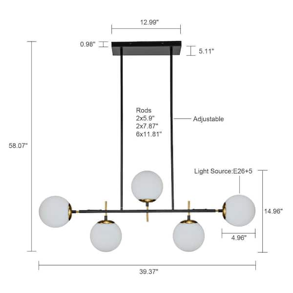 EDISLIVE Deerfield 5-Light Black & Brass Kitchen Island Chandelier