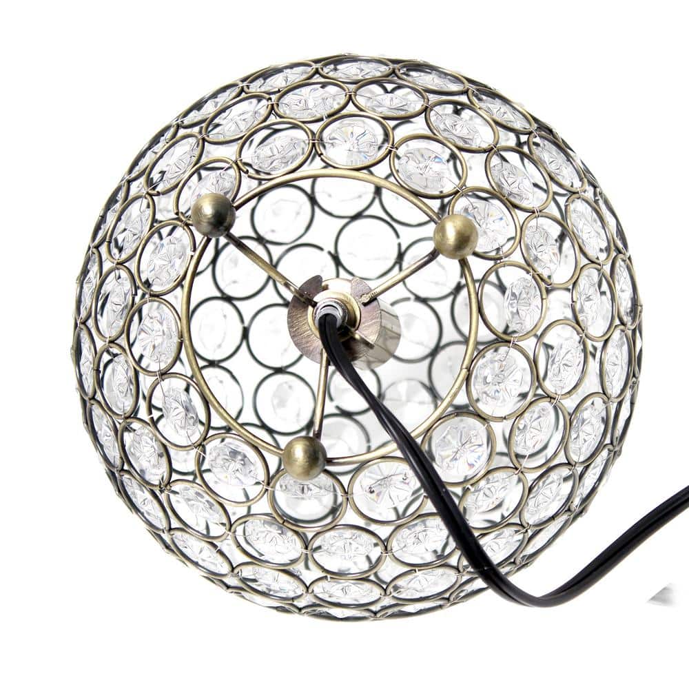 Antique Brass Crystal Ball Table Lamp with Clear Shade