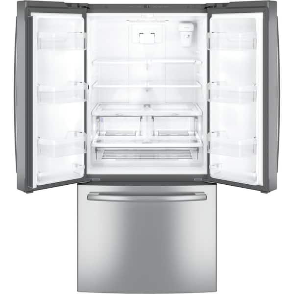 Ge 24 7 Cu Ft French Door Refrigerator In Stainless Steel Energy Star Gne25jskss The Home Depot