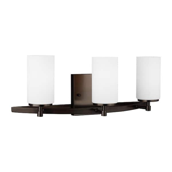 Generation Lighting Alturas 22 in. 3-Light Brushed Oil Rubbed Bronze Modern Contemporary Wall Bathroom Vanity Light with Satin Etched Glass