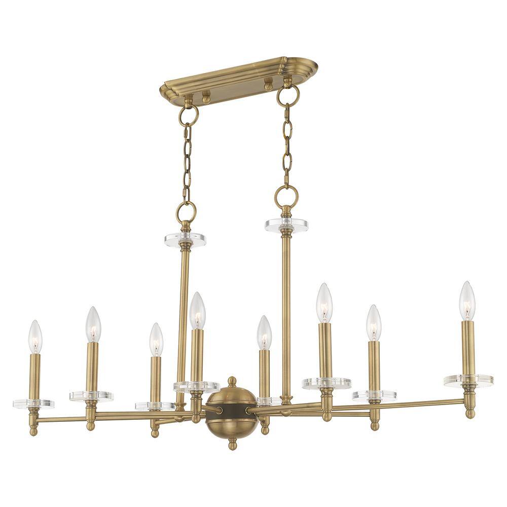 Antique Brass 8-Light Chandelier with Clear Crystal Bobeches