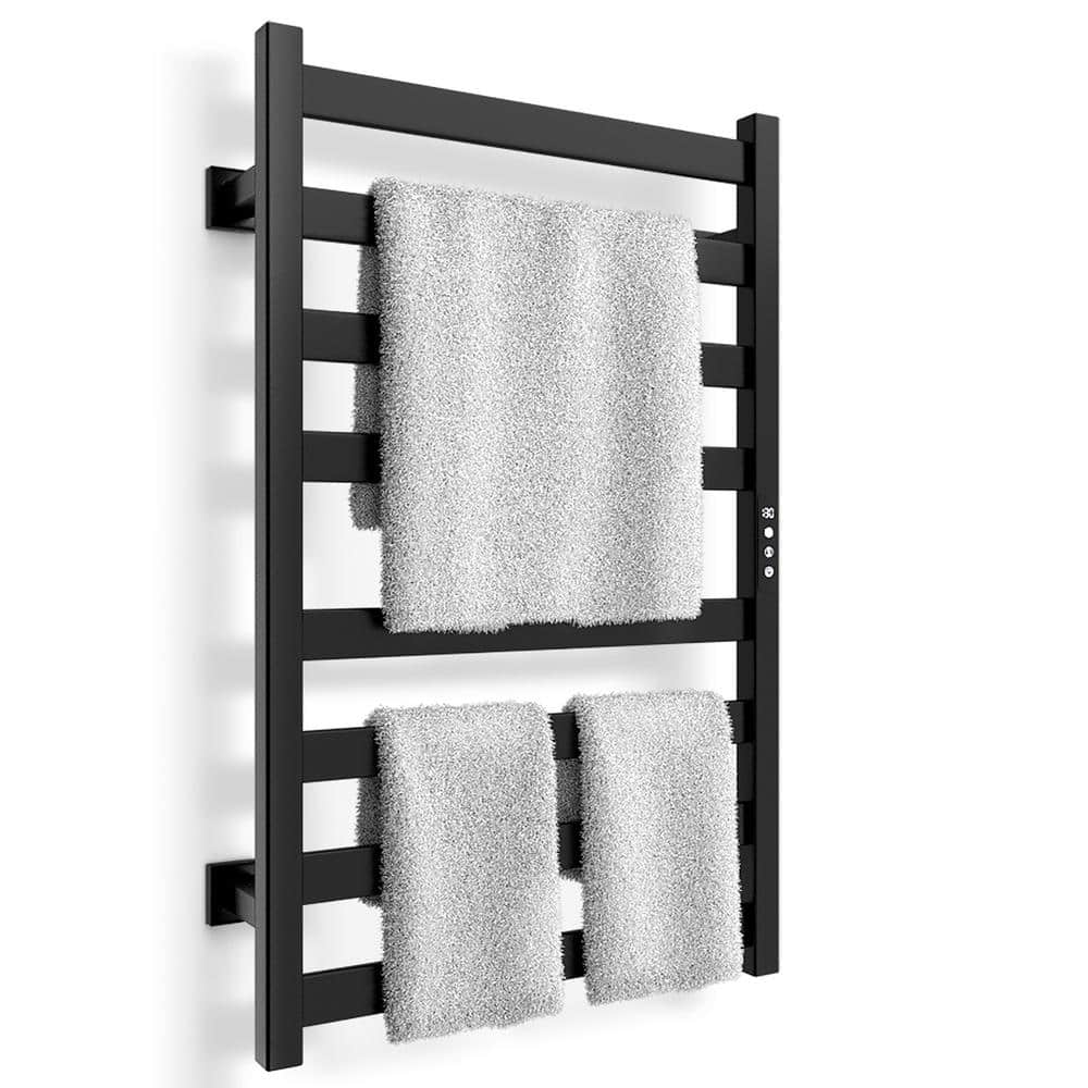 Electric Towel Warmer Heated Towel Rack 8 bars Hardwired & Plug-in Black AY1009 - The Home Depot