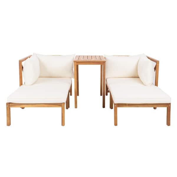 Ronson Natural Brown 5-Piece Wood Outdoor Day Bed with Beige Cushions