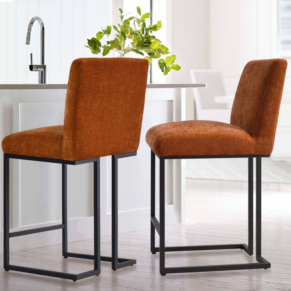 Set of 2 Terra Upholstered Fabric Counter Height Bar Stools with Black Metal Sled Legs