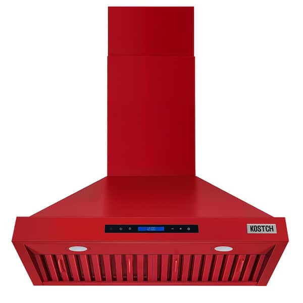 30 in. Wall Mount Range Hood, 600 CFM Convertible in Red with LED Lights and Touch Control