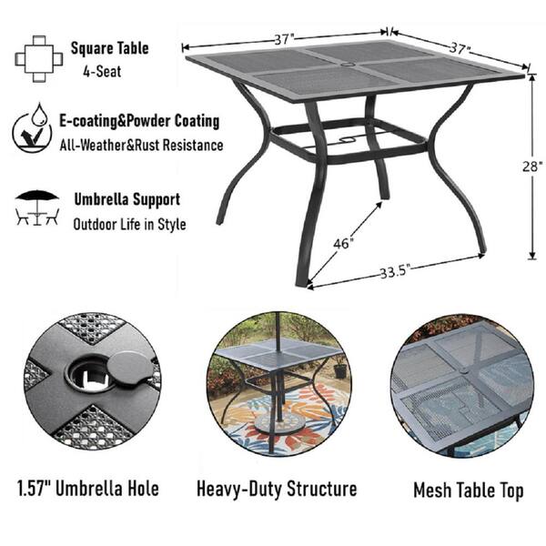 Sudzendf 37 in. Square Black Outdoor Metal Dining Table with 1.57 