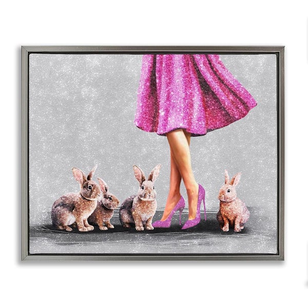 Stupell Industries Chic Woman with Rabbits by Svetlana Aleynikova Gray Floater Frame People Graphic Art Print 25 in. x 31 in.