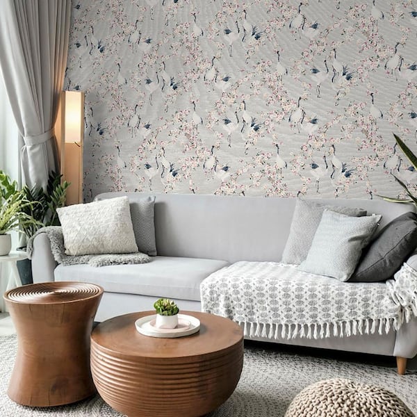 Harumi Light Grey Blossom Wallpaper