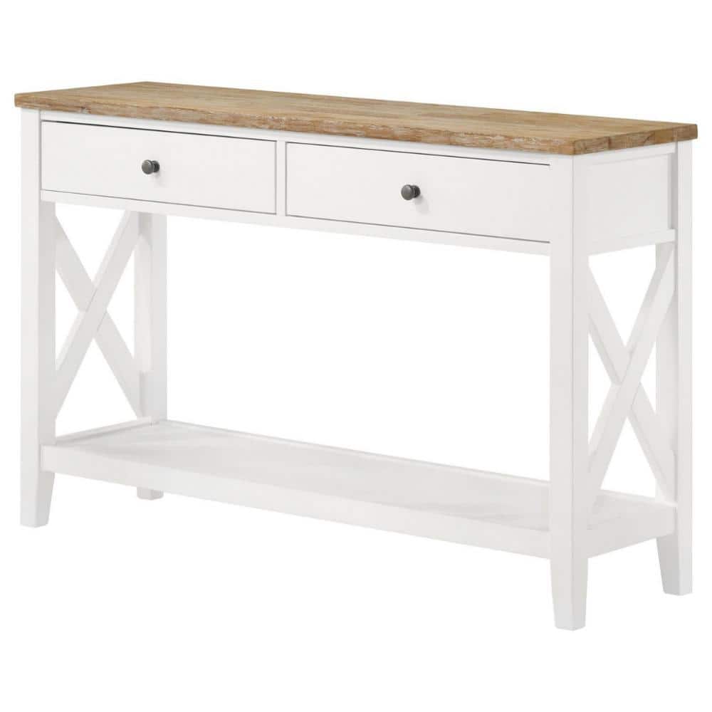 Maise 48" White and Natural Wood Console Table with Storage