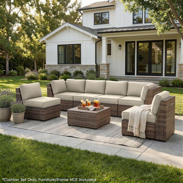 26 in. x 26 in. x 5 in. (14-Piece) Deep Seating Outdoor Lounge Chair Sectional Cushion Cream