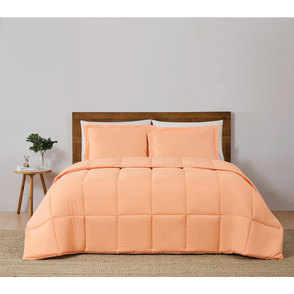 Truly Soft Reversible 3-Piece Peach Polyester Full/Queen Comforter