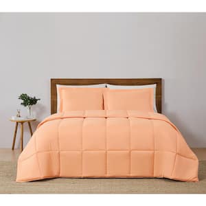 Reversible 3-Piece Peach Polyester Full/Queen Comforter Set