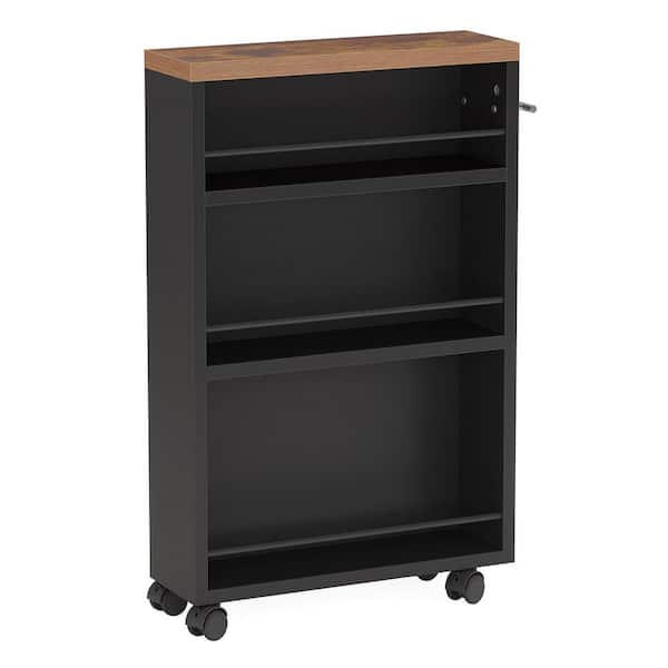 Clarine Black 19.69 in. W 3-Tier Rolling Storage Cart with Wheels for Dining Room, Narrow Kitchen Cart, Laundry Cart
