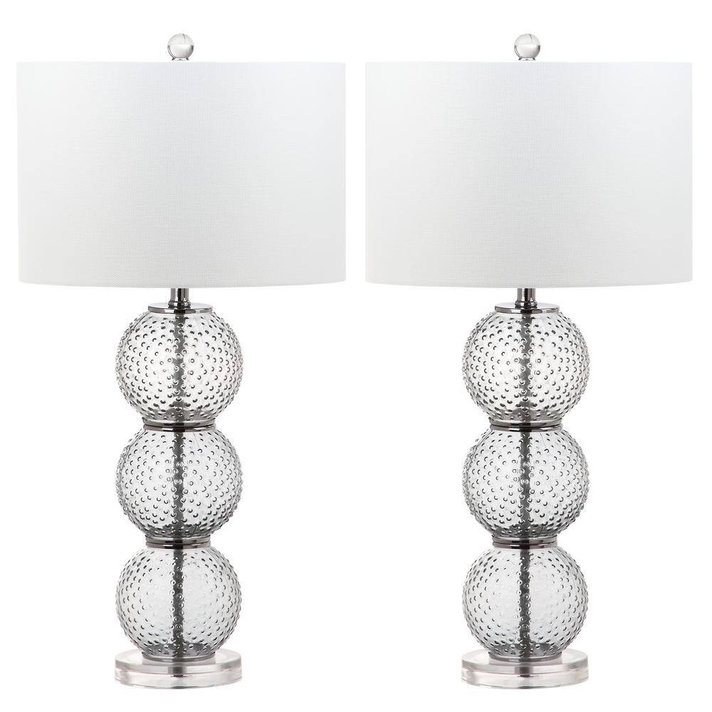 Port Robert Smoke Glass Table Lamp Set with Off-White Shades