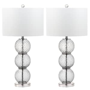 Port Robert 28.5 in. Smoke Glass Textured Table Lamp with Off-White Shade (Set of 2)