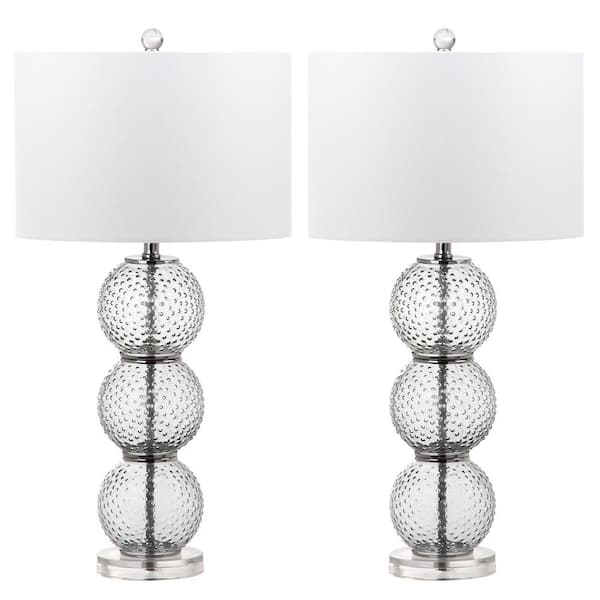 SAFAVIEH Port Robert 28.5 in. Smoke Glass Textured Table Lamp with Off-White Shade (Set of 2)