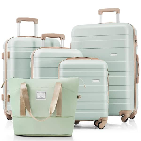 Merax 5-Piece Gray Green ABS Hardshell Spinner 16 in., 20 in., 24 in., 28 in. Luggage Set with Expandable Travel Bag