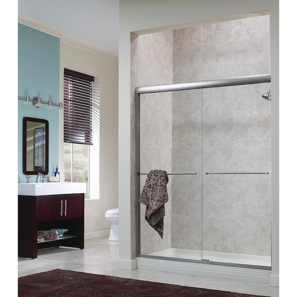 Foremost Cove 42 in. - 46 in. x 70 in. H Frameless Sliding Shower Door in Oil Rubbed Bronze with 1/4 in. Clear Glass