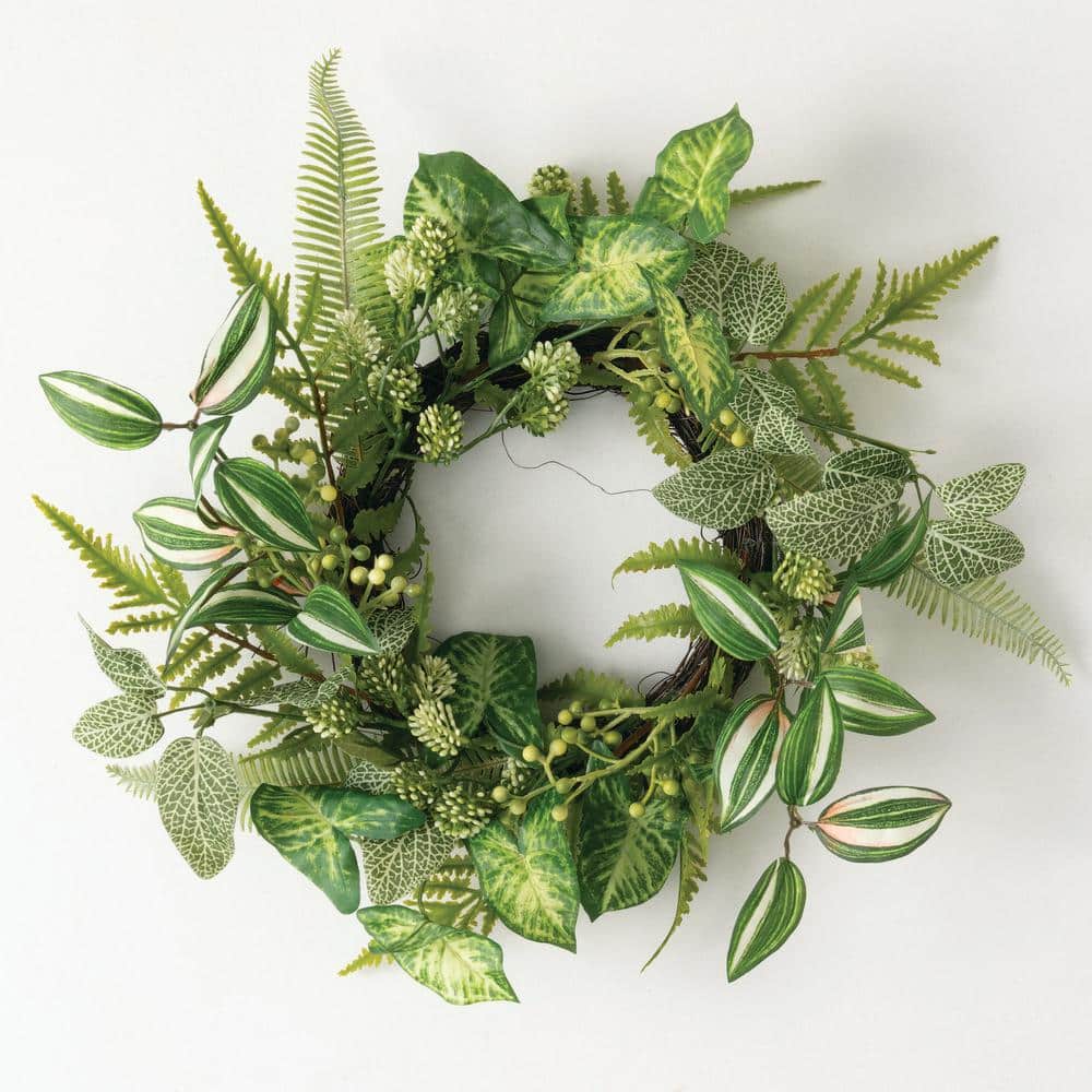 Green Artificial Mixed Foliage Candle Mini Wreath 18.5"