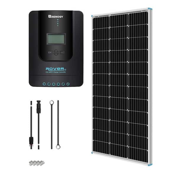 100-Watt Solar Starter Kit, 1 Pcs 100W 12V Rigid Monocrystalline Solar Panel & 20A MPPT Rover Charge Controller Off-grid