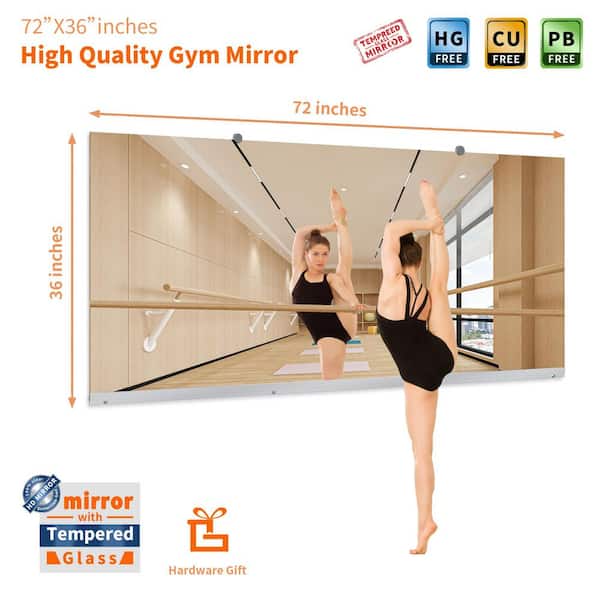 Silver 36 in. W x 72 in. H Rectangular Frameless Tempered HD Floor Mirror/Gym Mirror (Screws Included)