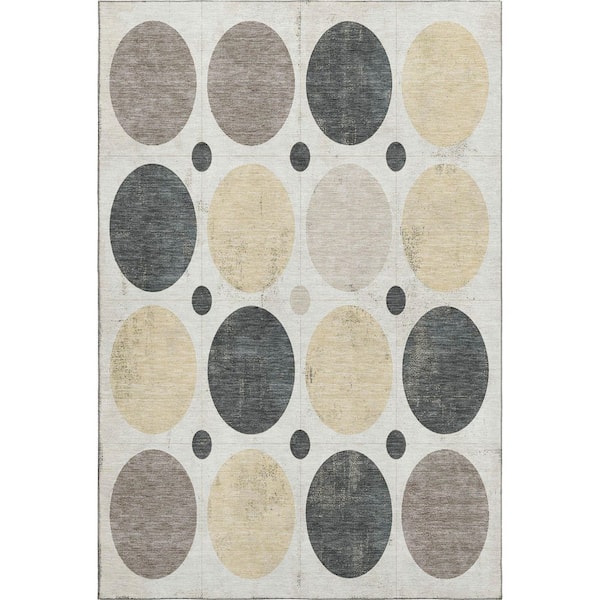 Mayfield Premium Machine Washable Abstract AMF1949 Ivory 5 ft. x 7 ft. 6 in. Area Rug