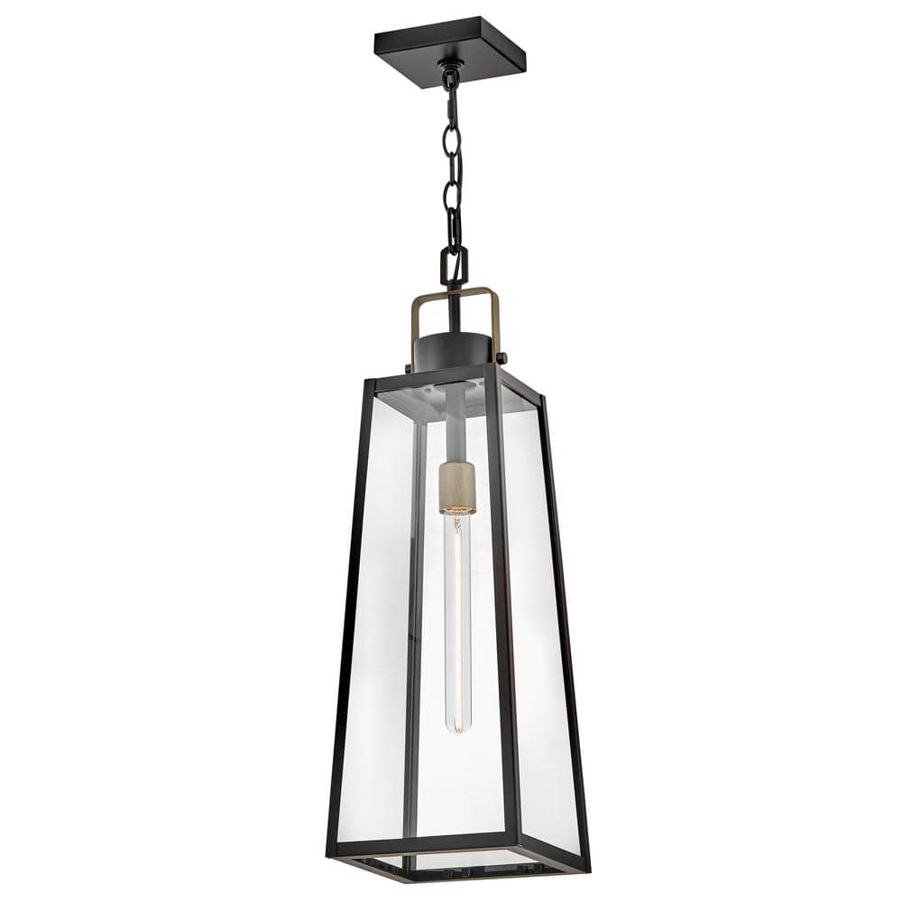 Hugh Large Black and Bronze Clear Glass Outdoor Lantern
