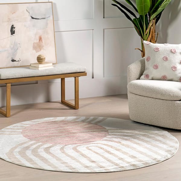 Shandra Abstract Sky Blush 6 ft. Round Modern Area Rug