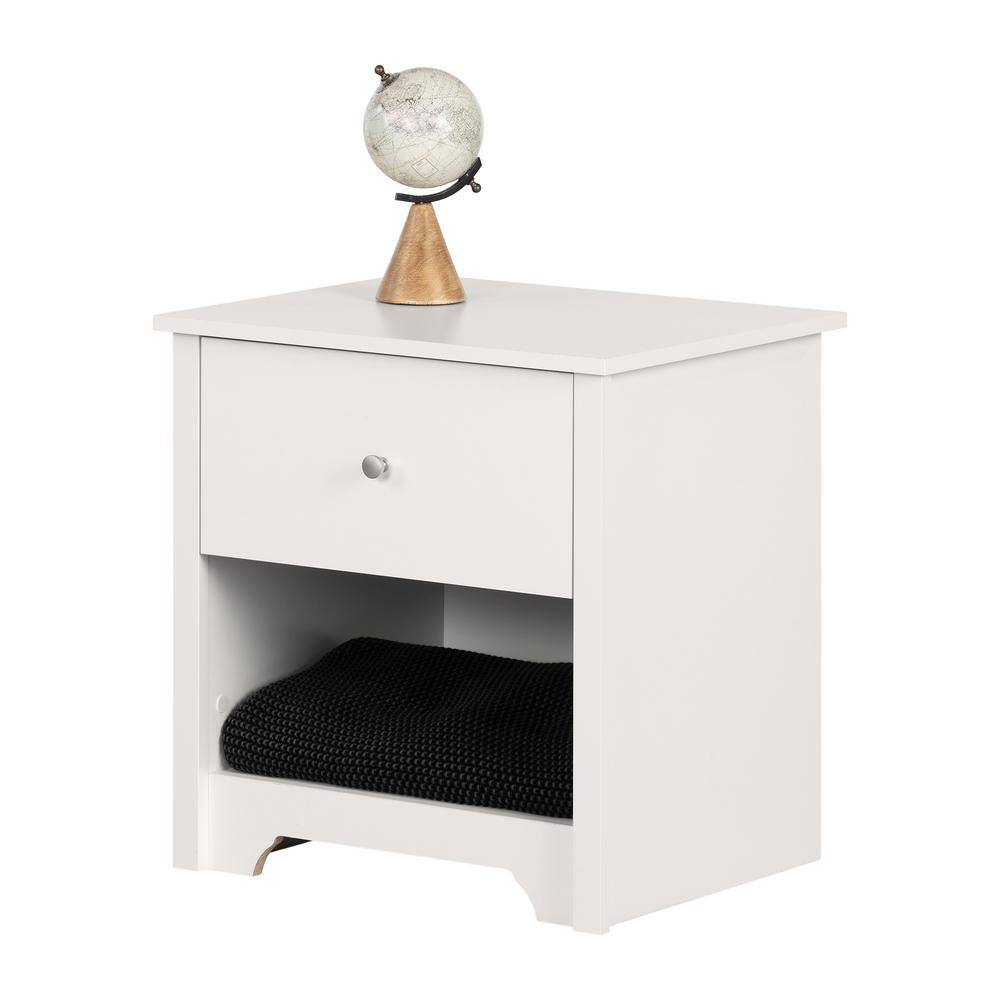 Pure White 1-Drawer Nightstand with Open Storage