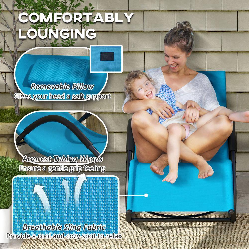 Light Blue Steel Zero Gravity Rocking Chaise Lounge Chair