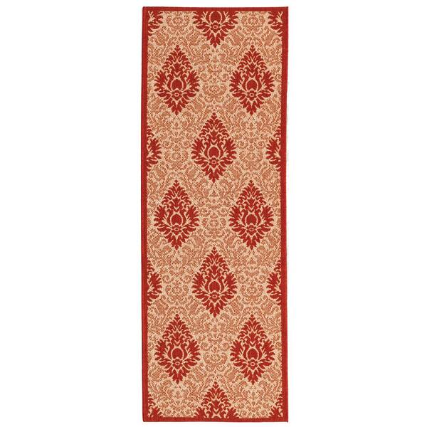 SAFAVIEH Courtyard Natural/Red 2 ft. x 7 ft. Floral Indoor/Outdoor Patio  Runner Rug