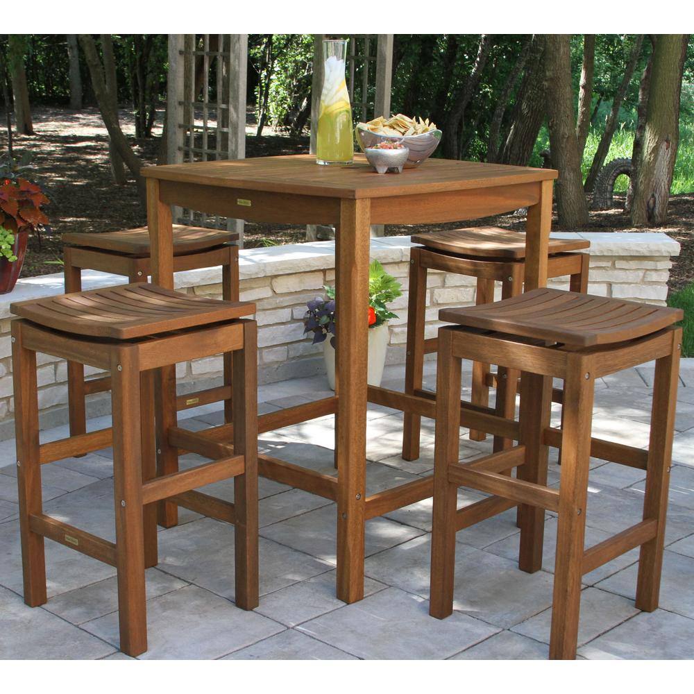 Classic Eucalyptus Brown Stain Bar Stool, Weather Resistant