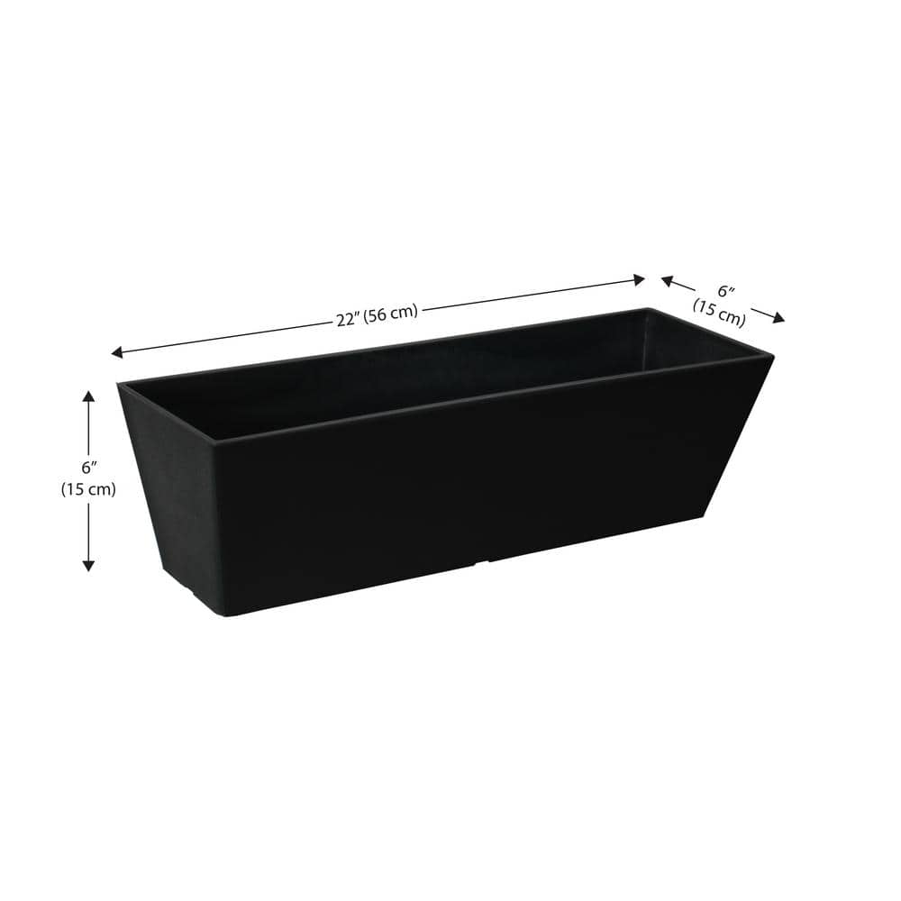 Acerra Black Rectangular Resin Outdoor Window Box Planters, Set of 2