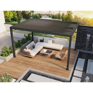 11 ft. x 14 ft. Gray Louvered Pergola Outdoor Aluminum Pergola with Adjustable Roof for Deck Backyard Hardtop Gazebo