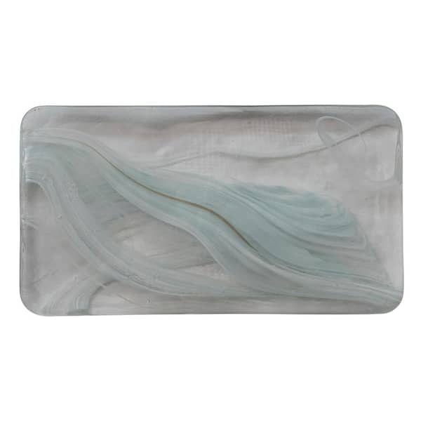 4 in. W x 0.5 in. H x 7.8 in. D Rectangle White and Blue Handcrafted Art Glass Serving Tray