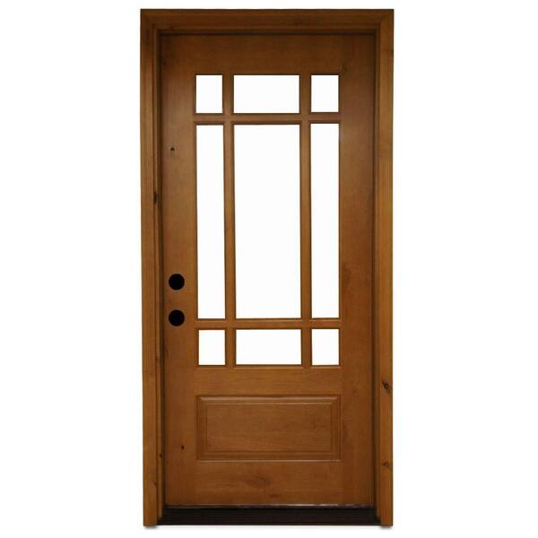 Steves & Sons 36 in. x 80 in. Craftsman 9 Lite Stained Knotty Alder Right Hand Inswing Wood Prehung Front Door