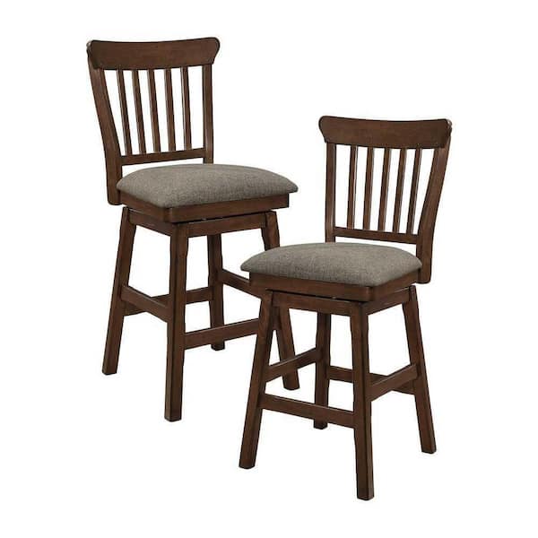 EVERGLADE HOME Cicero 42 in. Dark Brown Full Back Wood Frame Swivel Dining Bar Stool with Fabric Seat (Set of 2)