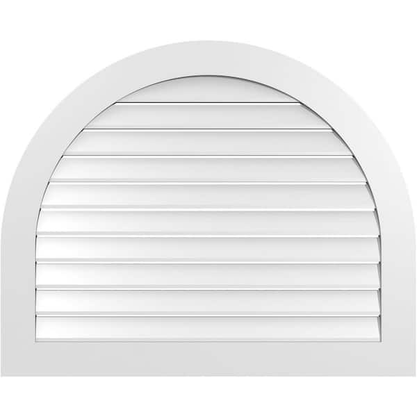Ekena Millwork 42 in. x 34 in. Round Top White PVC Paintable Gable Louver Vent Functional