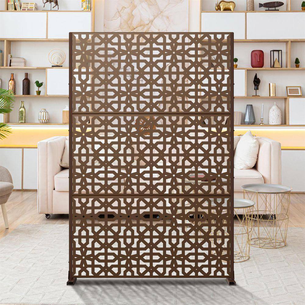 72" Hx47" W Brown Outdoor Freestanding Metal Privacy Screen Decorative Garden Fence