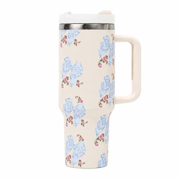 Blue Bow Sticker Set for 40 oz. Tumbler Bottles, 19 Decals with Scraper and Remover Wipes