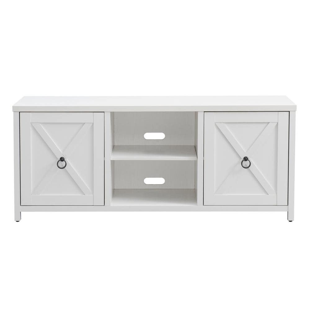 White Oak Rectangular TV Stand with Cabinets