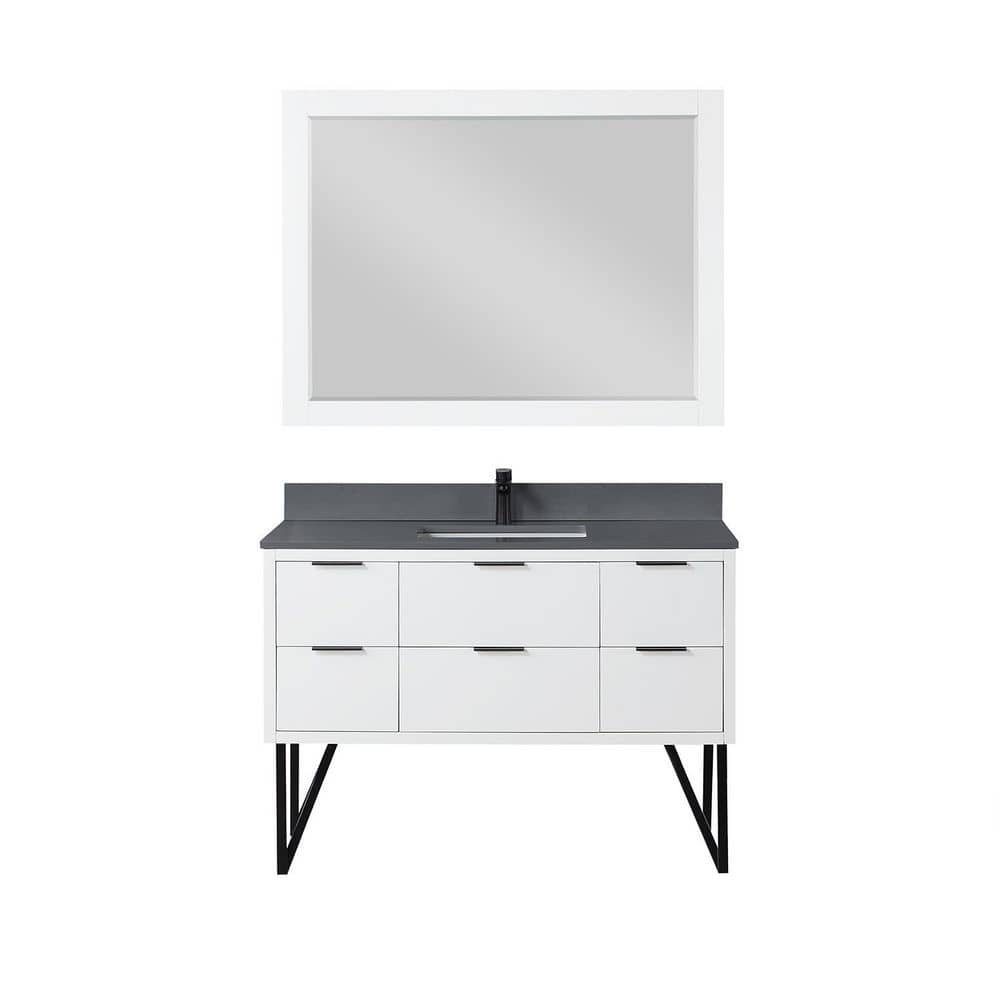 Helios 48 in. W x 22 in. D x 34 in. H Single Sink Bath Vanity in White with Gray Composite Stone Top and Mirror -  Altair, 548048-WH-CG